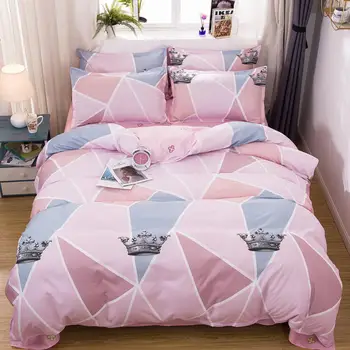 

Pink Twin Full Queen King Size Bedding Set Bed Linen Geometric Printed Girl Floral Crown Duvet Cover Sets Quilt Cover Bedclothes