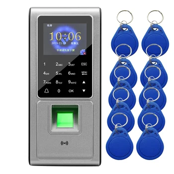 

F6 RFID Fingerprint Access Control Keypad System Electronic Recorder Attendance Machine +10 Keyfobs Card
