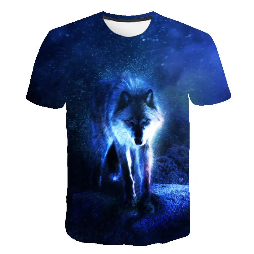 new men's 3D wolf head print men's t-shirt hip hop fashion casual cotton t-shirt tee black white S-6XL