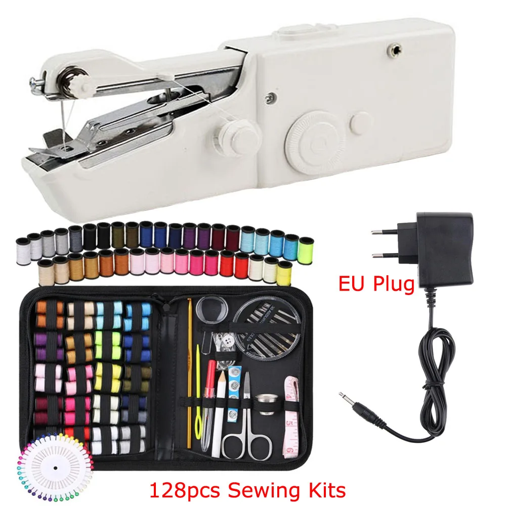 Portable Handheld Sewing Machines Kit Stitch Sew Needlework Cordless Clothes Fabrics Electric Sewing Machine with 128PCS Sewing