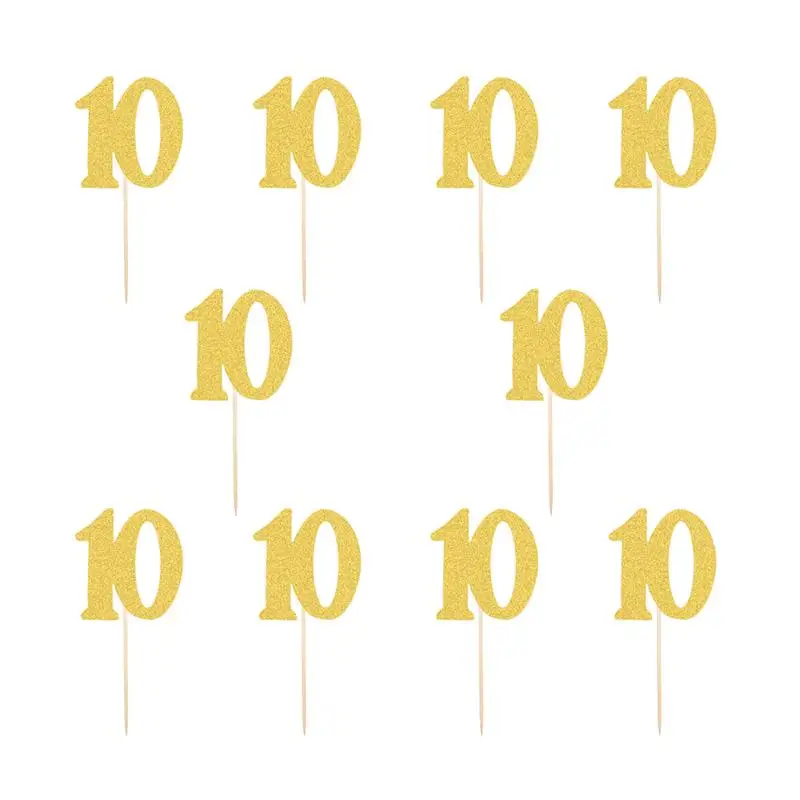 10 шт., номер 10-100, блестящие топперы для кексов, топперы для торта, украшения для торта для вечеринки, Бумажные палочки, палочки, десерт, фруктовый Декор - Цвет: 10