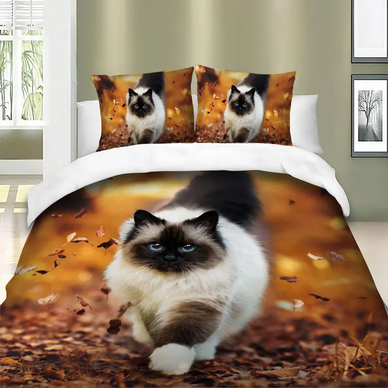3D постельные принадлежности набор кошка собака печати стеганое одеяло покрытие реалистичные постельное белье с наволочкой набор домашнего декора детский подарок