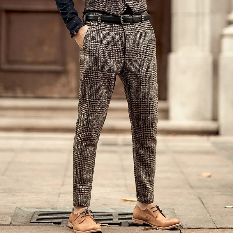 Новая Англия Стиль Весна Для мужчин Slim Fit прямые длинные Штаны мужской
