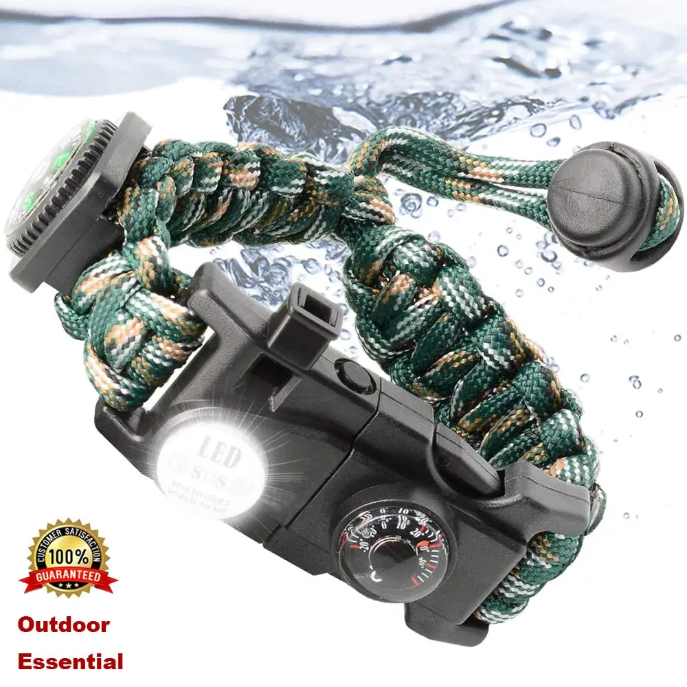 Outdoor Paracord Survival Bracelet With Waterproof SOS LED Light Compass Whistle Tactical Survival Gear Set Adjustable Paracord  (7)