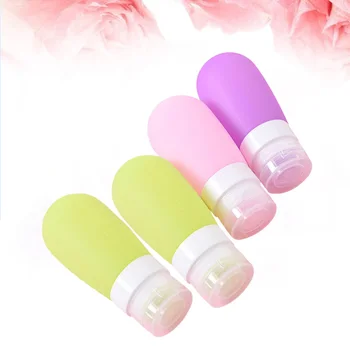 

4pcs Portable Silicone Travel Bottles Toiletries Containers Shampoo Cosmetic Bottles (Pink + Green + Purple)