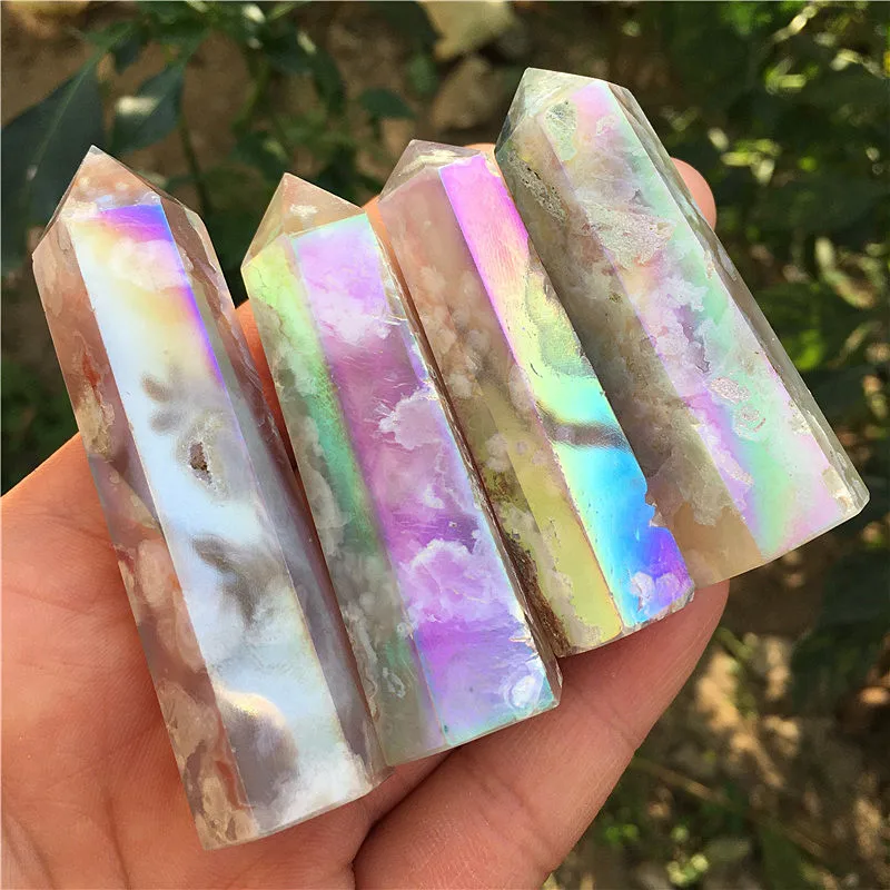 Natural Cherry Blossom Agate Column Quartz Wand Point Obelisk Healing Decoration Crystals | Дом и сад