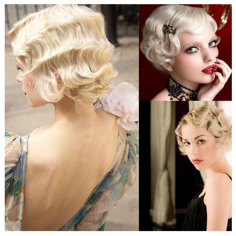 

MUMUPI Short Curly Wigs for Black Women Retro Wig Female Synthetic Hiar Finger Wave Wig Cosplay