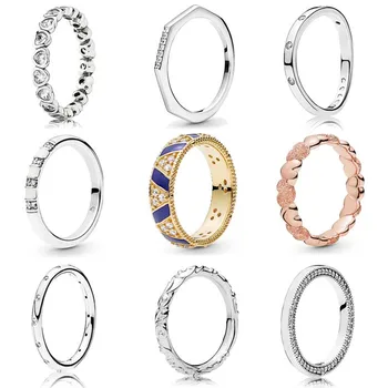 

Original Stones And Stripes SWIRLING DROPLETS Forever More Love Heart With Crystal Ring 925 Sterling Silver Ring Europe Jewelry