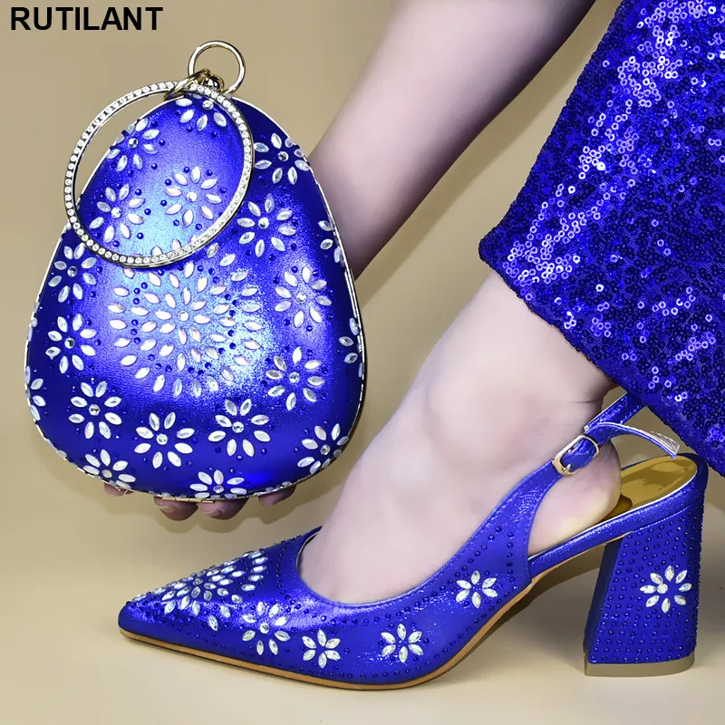

Matching Shoes and Bag Set In Heels Italian Shoes with Matching Bags Set Decoratded with Rhinestone Plus Size Shoes Women Heel