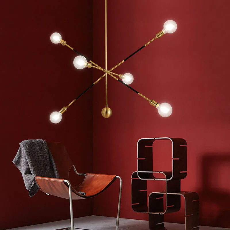 

Nordic American minimalist chandelier creative personality art iron dining chandelier geometric line lamp