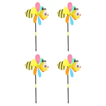 

4pcs Garden Decoration Outdoor Windmill Eye-Catching Plastic Windmill Honey Bee Windmill Cartoon Windmill For Garden Kids