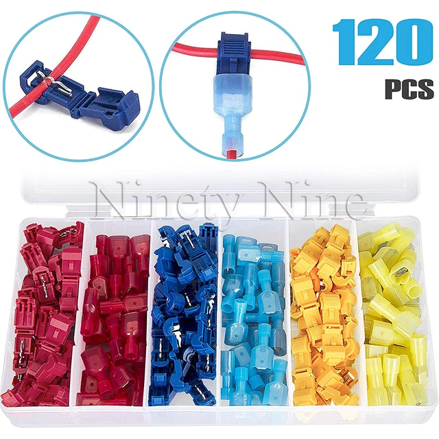 T-Tap Wire Connectors, Self-Stripping Quick Splice Electrical Wire Terminals, Insulated Male Quick Disconnect Spade Terminals 120Pcs With box