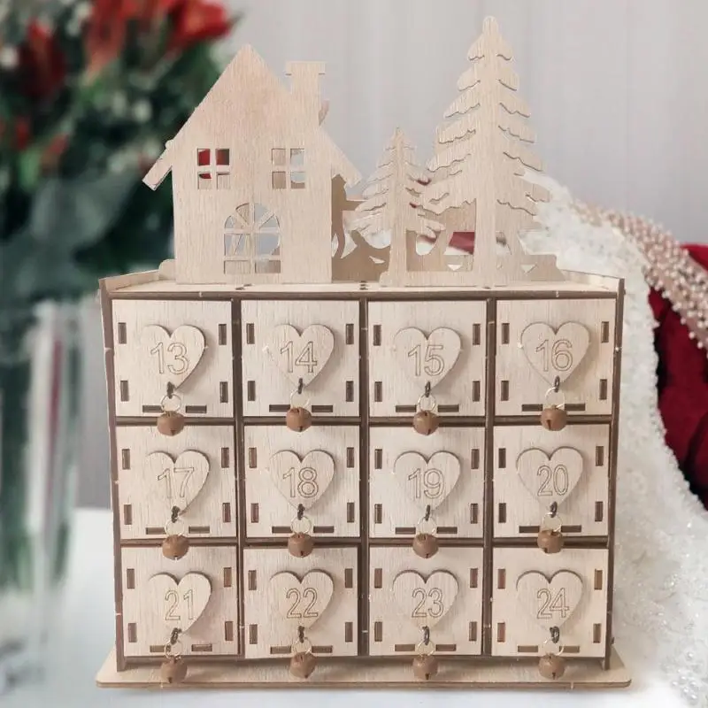 

Christmas Calendar Storage Box Multi-function Admission Woodiness Sundries Storage Box Table Decorations Ornament for home