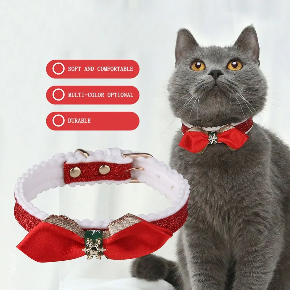 Christmas Pet Collar Red Green White Snowflake Pet Dog Collar Set With Bow Tie Puppy Cat Necklace Self-Adjusting Pet Product
