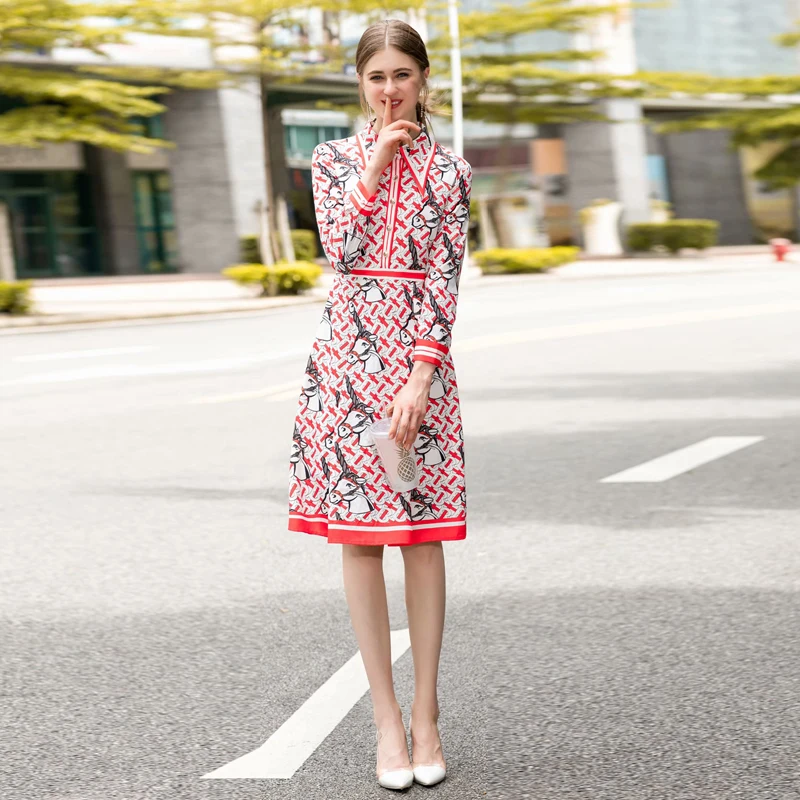 

High Quality 2019 Autumn New Women'S Fashion Workplace Party Beach Vacation Sexy Vintage Elegant Chic Animal Print Shirt Dress