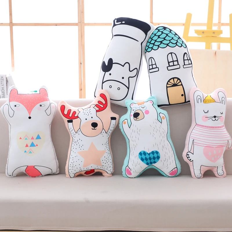 

Lovely Cartoon Animal Plush Pillow Stuffed Fox, Cow, Cat, Bear Anime Plush Toys Kids Children Cute Kawaii Doll Gift Soft Cushion