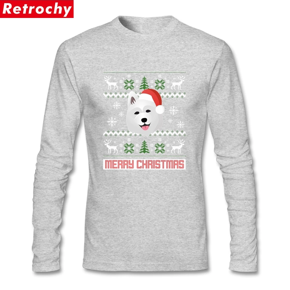 Уличная одежда Samoyed Santa Snow футболки с рождественским узором мужские с длинным рукавом хлопок круглый воротник Camisetas для молодежи