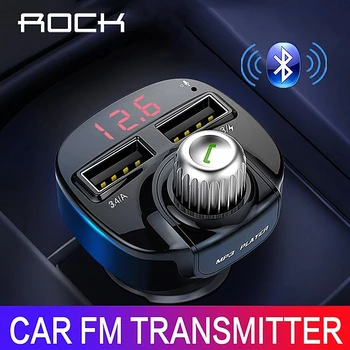 

ROCK Car Charger FM Transmitter Handsfree Audio Music Mp3 Bluetooth Player Dual USB Car Mobile Phone Charger TF Card Car Kit