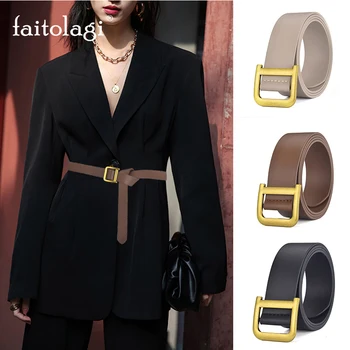 

Gold D Buckle Wide Belt for Dress Luxury Leather Women Jeans Belts Strap Black Beige Ladies Wasit Belt pasek damski