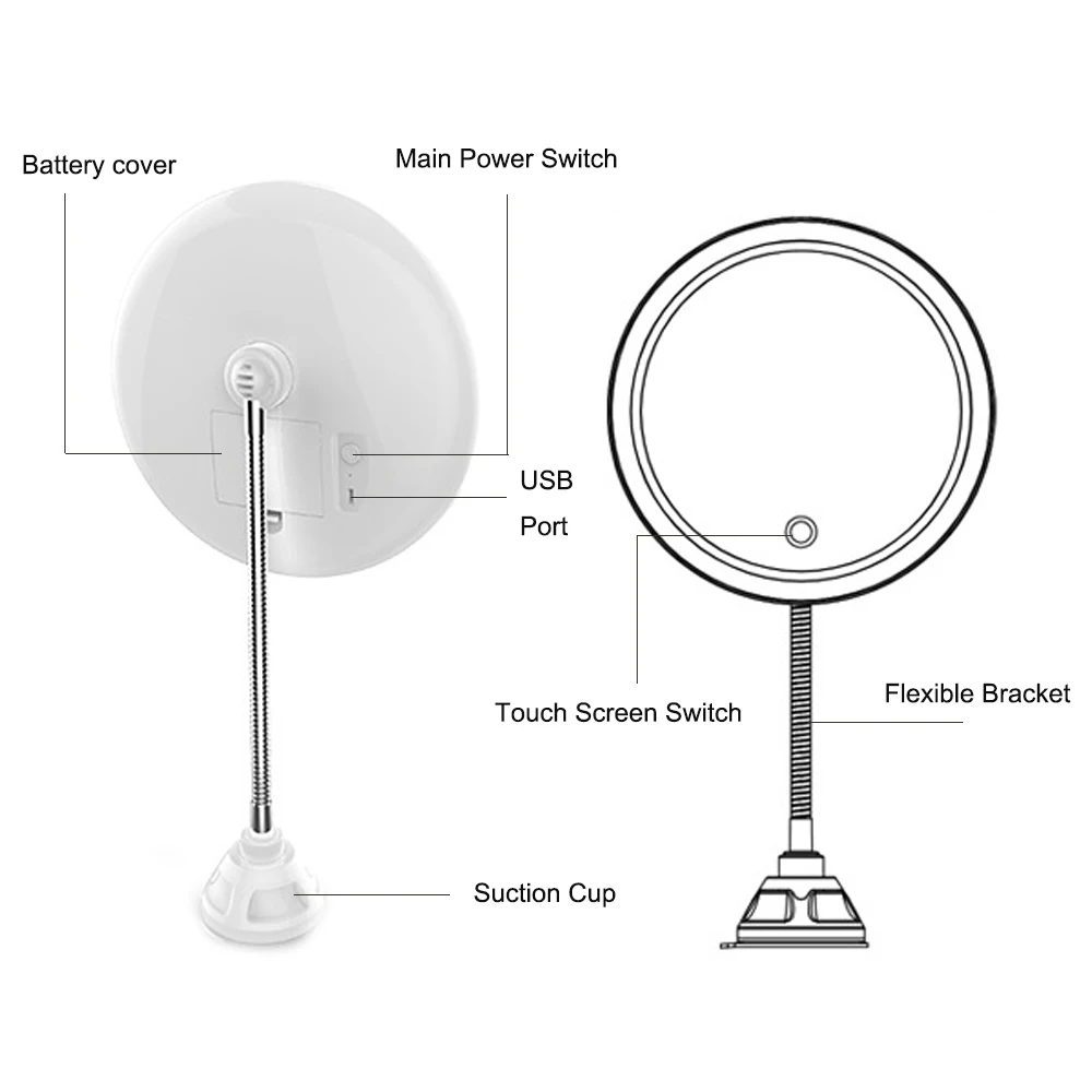 Touch Screen Makeup Mirror 5X Magnifying Flexible Mirror Brightness Adjustable LED Light Vanity Mirror Make Up Miroir Maquillage 12