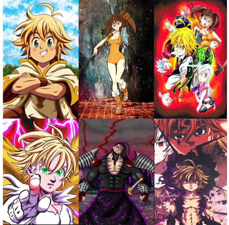 Os Sete Pecados Mortais Anime Poster, Papel Kraft Retro Arte