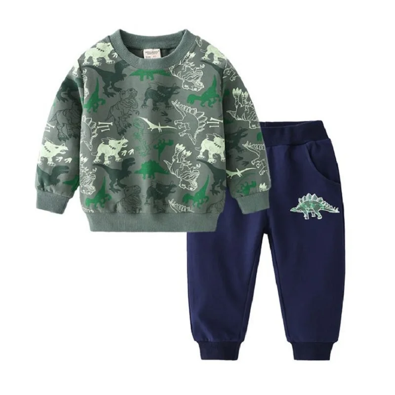 Kids Boy cartoon dinosaur clothes set long sleeve pullover Sweatshirts+pants toddler infant Baby Boy outfit Children Hoodies