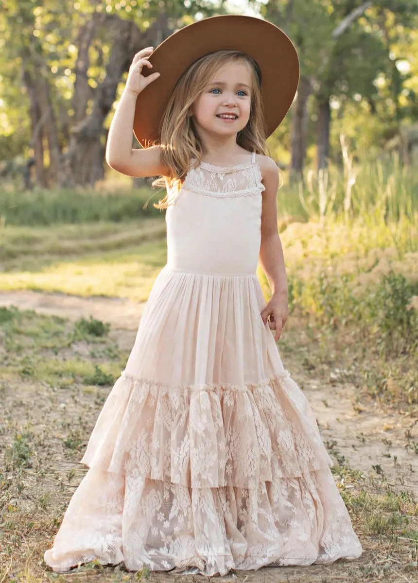 Princess Girls Lace Chiffon Long Dresses Baby Kids Flower Girl Wedding Birthday Party Vestidos Children Clothing For 2-12 Years cute baby dresses