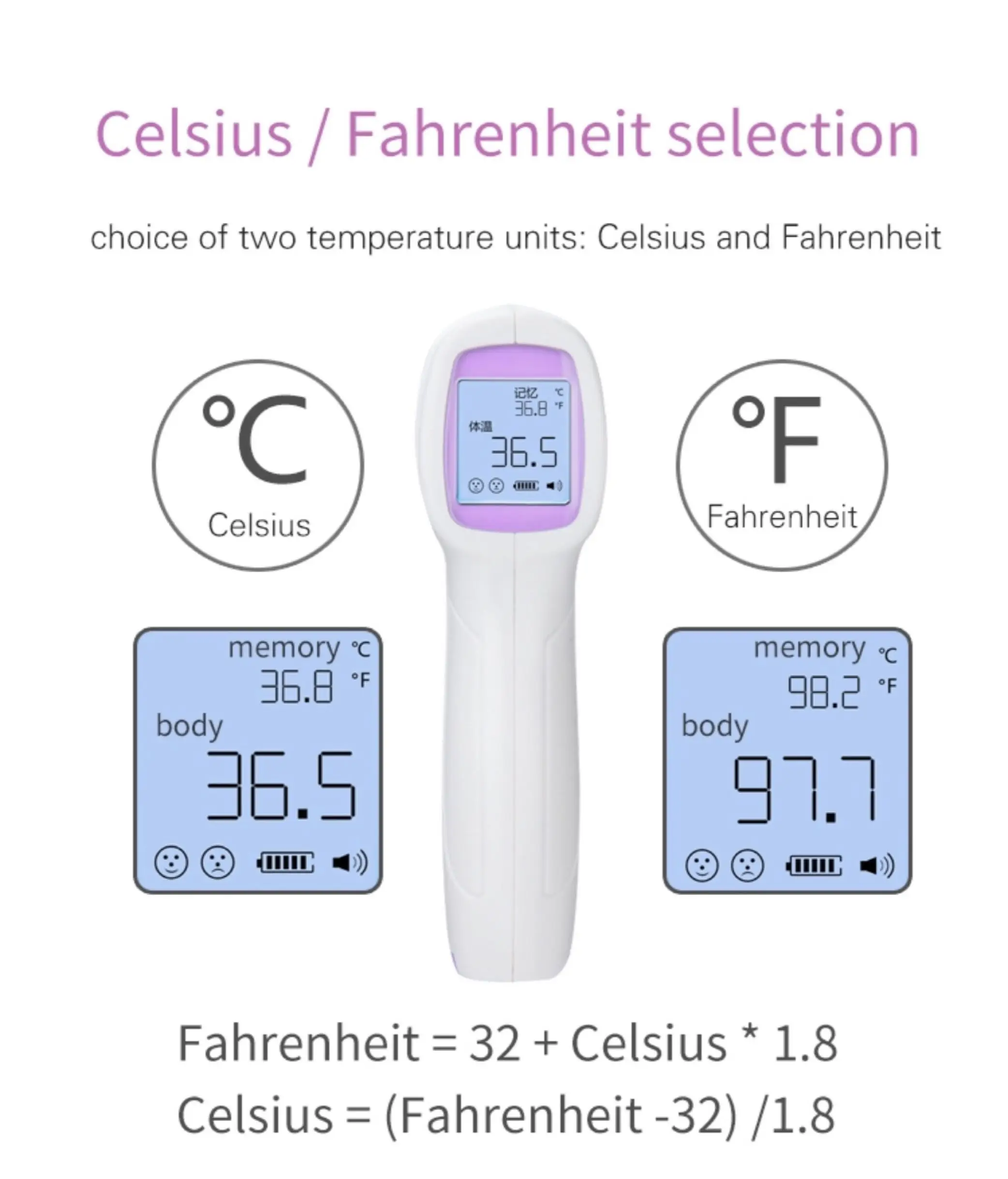 

Baby Adult Digital Thermometer Gun Non-contact Body Temperature Meter Muti-fuction Infrared Forehead Body LCD Thermometer