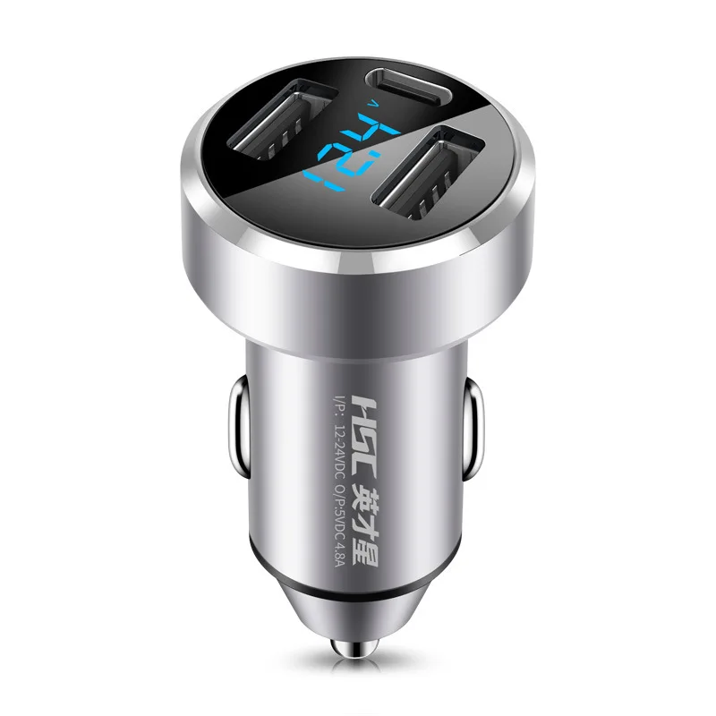 

Excellence Star New Style Car Charger Car Mounted Charger HSC-2000Type-c Double USB4.8A Aluminium Alloy Factory