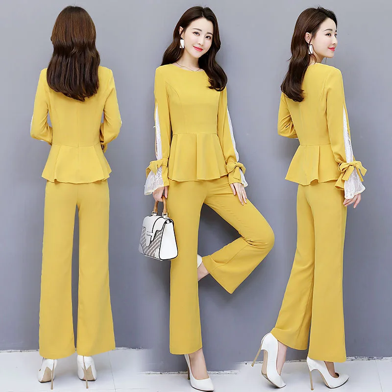 

2020 Spring-Style Simple Lotus Leaf Hem Elegant Two-Piece Set High-waisted Slim Fit Slimming