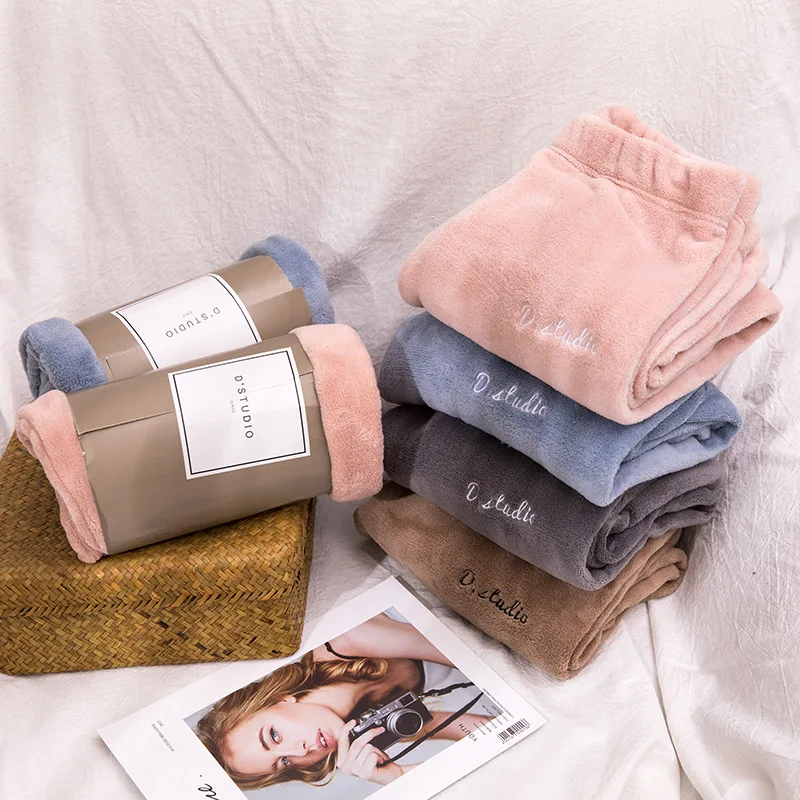 

Women's Sleep Home Pants Winter Soft Flannel Couple Pajamas Bottom Sleepwear Thicker Print Lounge Pants Homewear
