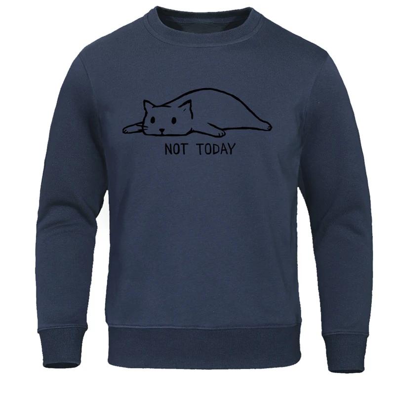 dark blue 1 Not Today Print Men's Hoodies Fashion Lazy Cat Men Sweatshirts Hip Hop funny Male Sweatshirt Autumn Pullover Tracksuit - Цвет: dark blue 1