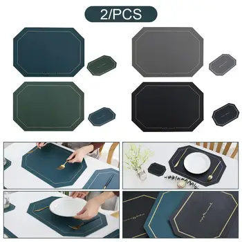 

2PCS Minimalist Leather Waterproof Oil-proof Anti-scald Insulation Pad Dining Table Octagonal Non-slip Coaster Western Placemat