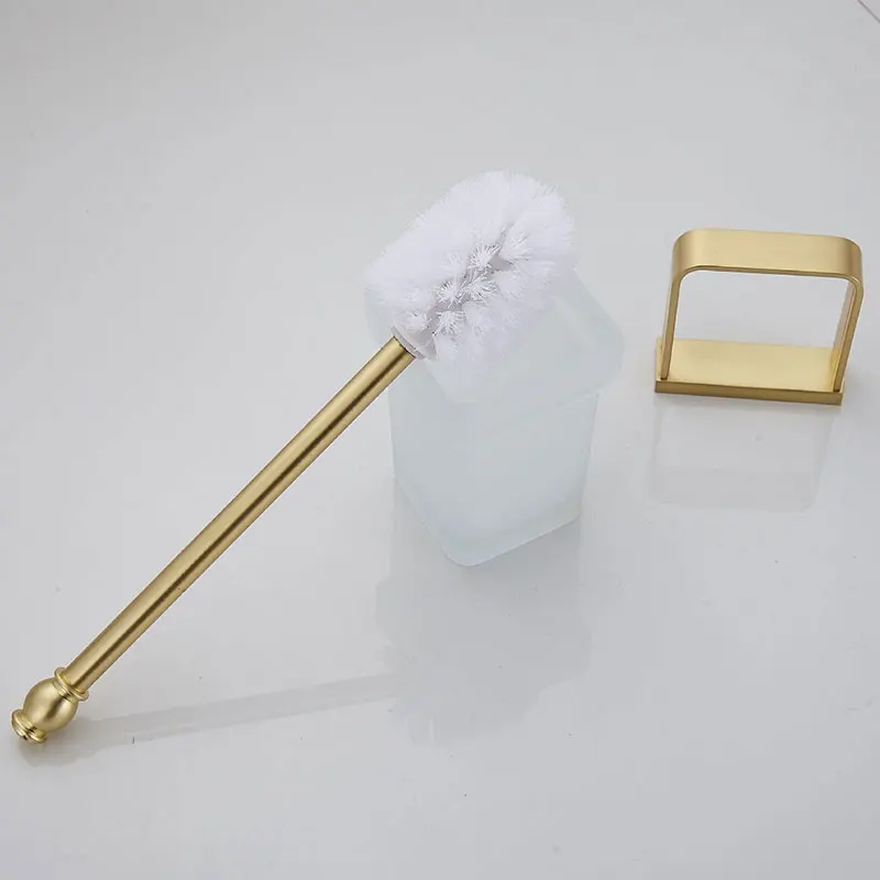 COOANHO Wall-Mounted Toilet Brush Bracket Brass Bathroom Toilet Brush Set Bracket Frosted Glass Gold