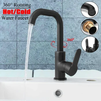 

Brass Black Painted 360Rotation Single Handle Kitchen Basin Faucet Bathroom Sink Faucet Spout Hot and Cold Water Mixer Tap