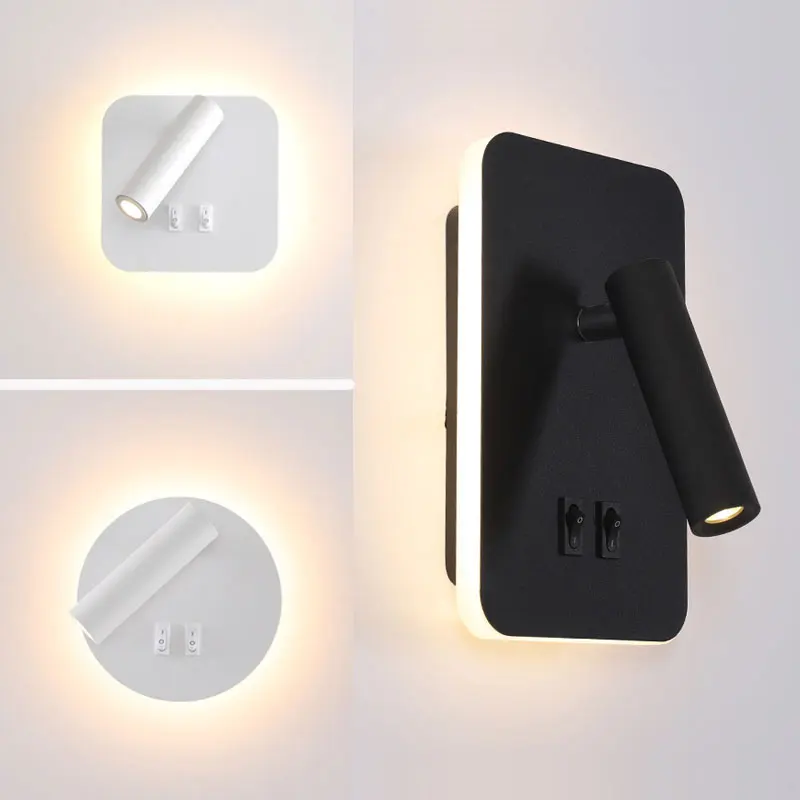

LED 3W Spotligh Round Square Reading light Indoor Background wall Corridor Bedroom Study Bedside With Swith 3W+7W WALL light