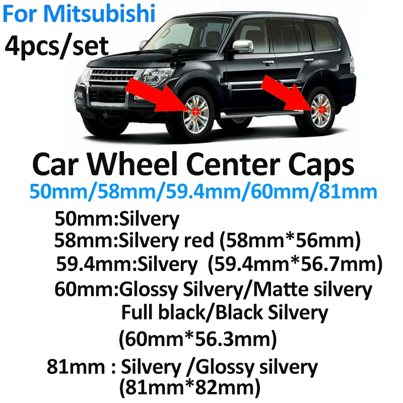 

4pcs 50mm 58mm 60mm 59.4mm 81mm Car Emblem Wheel Center Hub Caps for Mitsubishi Lancer 10 9 EX Eclipse Galant Outlander