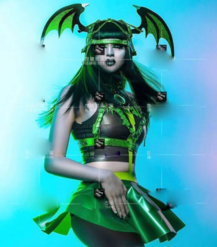 

Future Technology Women Green bat costume gogo nightclub ds dance team commercial theme party clothing