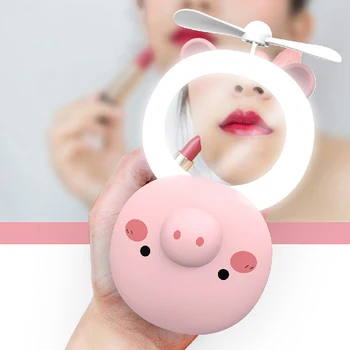 

Portable Cartoon Pig Makeup Mirror With LED Fill Light USB Charging Fan Makeup Pocket Handheld New Arrive Hot Sale Hot Sale