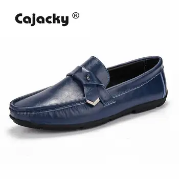 

Cajacky Genuine Leather Loafers Fashion Casual Shoes Summer Driving Shoes Slip On Moccasins Burgundy Blue Mens Shoes Lazy Shoes
