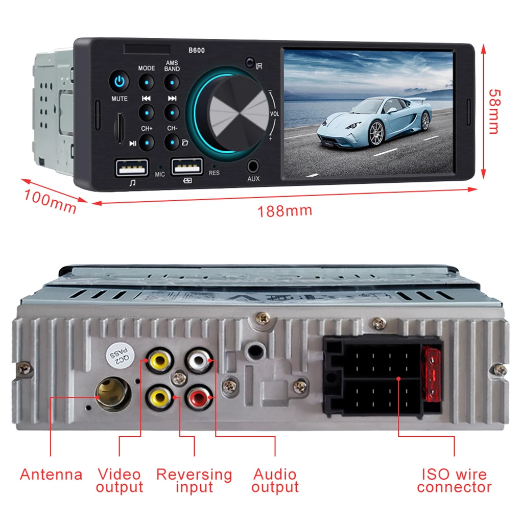 

BT 1 DIN 4.1Inch Car Stereo Radio AUX MP5 Player Phone Mirror Link+Free Camera FM Dual USB RCA Digital Media Receiver