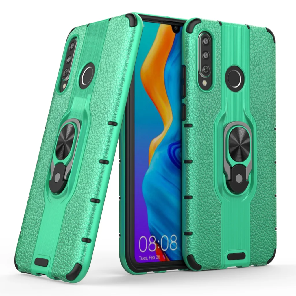 Задняя крышка для huawei P30 lite роскошное тонкое кольцо Кронштейн против отпечатков пальцев амортизация силиконовый+ кожаный чехол для ноутбука