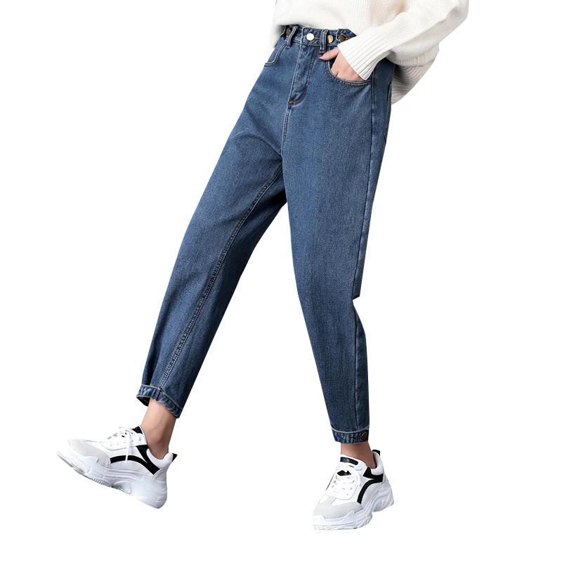 Koop Herfst Winter Jeans Vrouwen Dikke Warme Fleece Jeans Hoge Taille Boyfriend Jeans Voor Vrouwen Casual Baggy Loose Harembroek Denim Broek