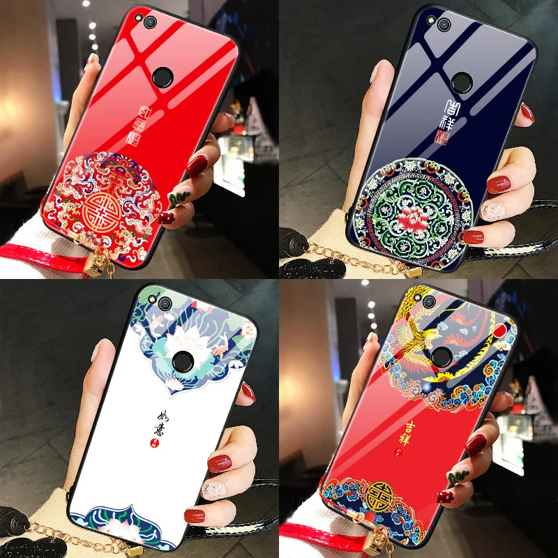 For huawei P9 lite 2017 case Luxury Tempered Glass Chinese style Silicone protector phone cases for Cover | Мобильные телефоны и