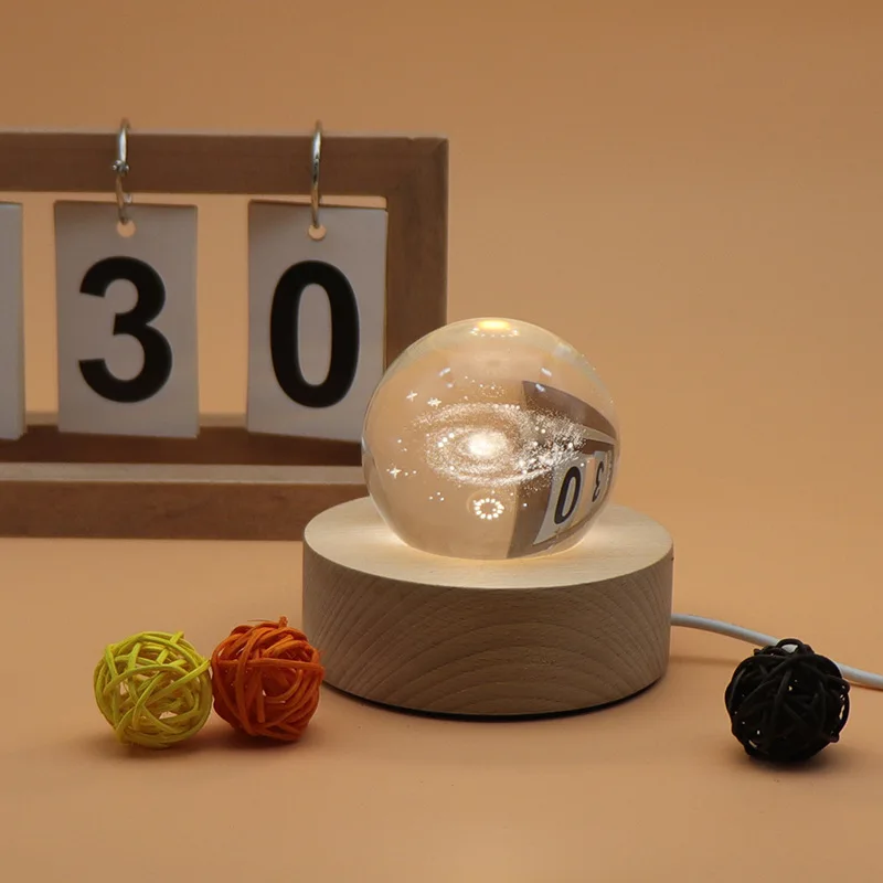 New 6cm 3D Engraved Galaxy solar system Crystal lamp USB night light luminous Craft Glass Home office table Decor lamp Gift