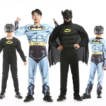 

165-180CM Batman Carnival Party Muscle Halloween Costumes for Man Kids Superhero Spiderman Family Disguise Boy Cosplay Adult