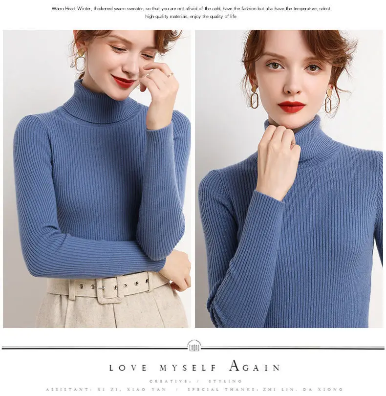 blue sweater 2021 Autumn Winter Thick Sweater Women Knitted Ribbed Pullover Sweater Long Sleeve Turtleneck Slim Jumper Soft Warm Pull Femme turtleneck sweater