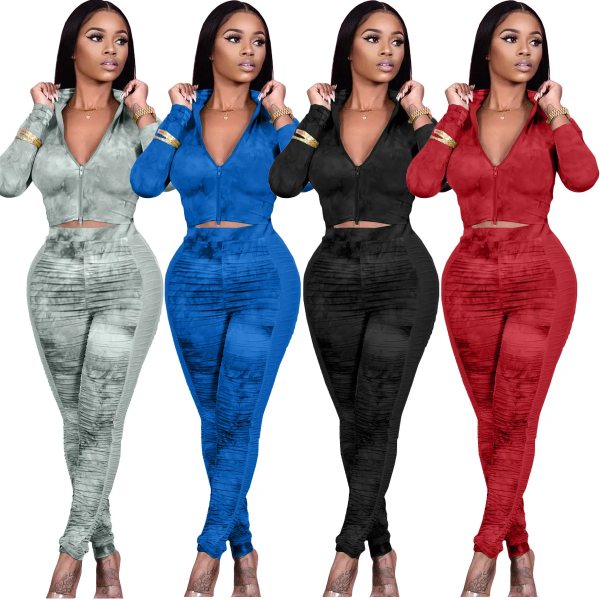 

Adogirl Women Tie Dye Set Winter Long Sleeve Tracksuit 2 Piece Set Jogging Femme Matching Sets Casual Suit Plus Size 2020