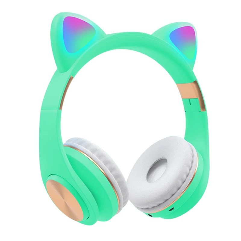 Bluetooth Headphones Cat Ear LED Light Up Wireless Foldable Headphones over Ear for Smartphones Laptop PC TV