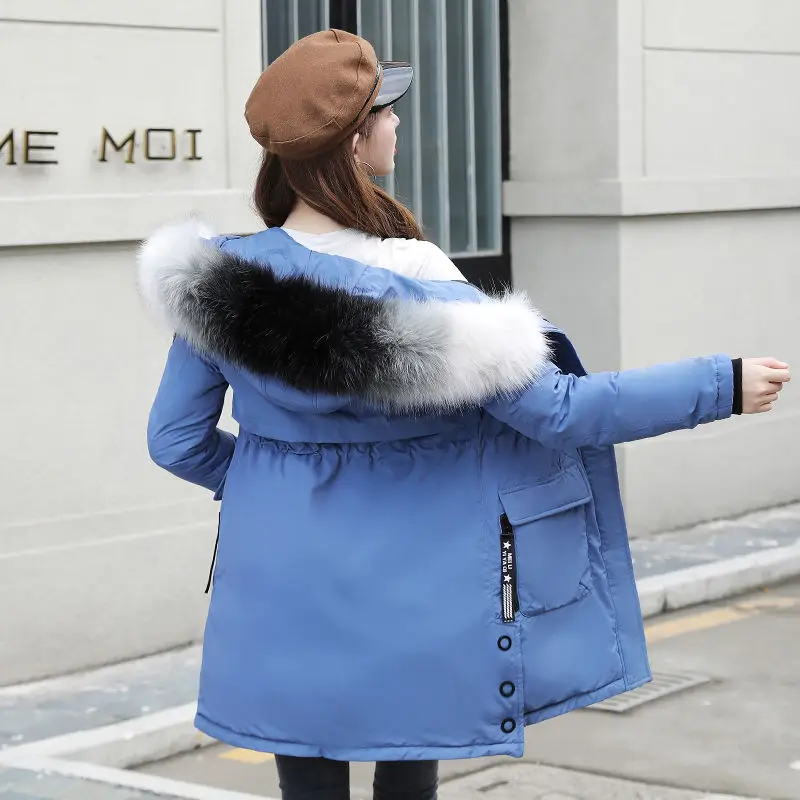 

Winter Jacket Ladies Cotton Jacket Women's Mid-Length Padded Coat Female Large Fur Collar Hooded Clothing